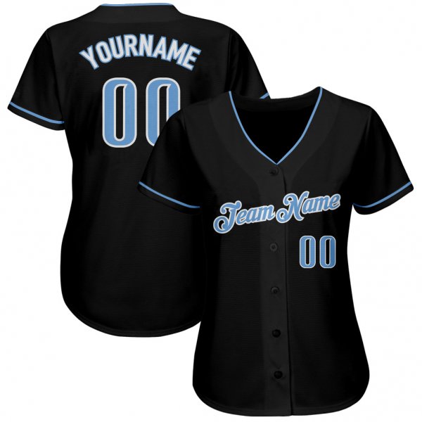 Women's Custom Black Light Blue-White Authentic Baseball Jersey