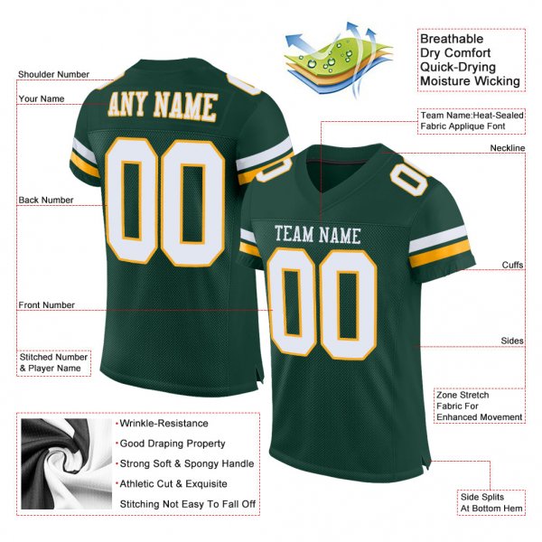 Women's Custom Green White-Gold Mesh Authentic Football Jersey