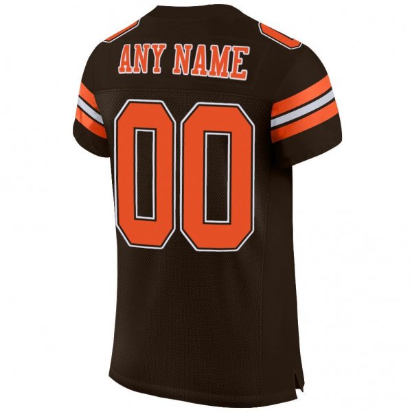 Men's Custom Brown Orange-White Mesh Authentic Football Jersey