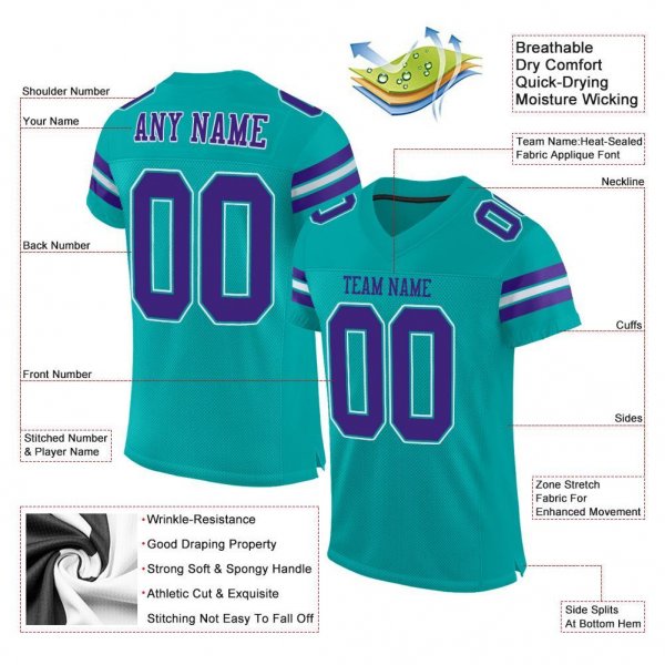 Kid's Custom Aqua Purple-White Mesh Authentic Football Jersey