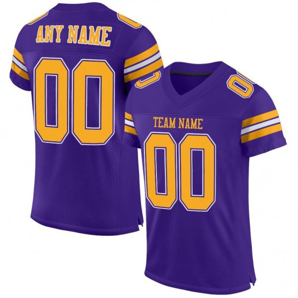 Kid's Custom Purple Gold-White Mesh Authentic Football Jersey