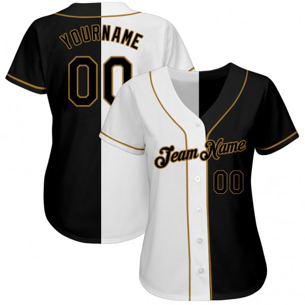 Preschool Custom White-Black Old Gold Authentic Split Fashion Baseball Jersey