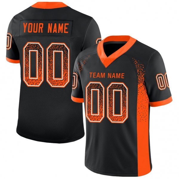 Youth Custom Black Orange-White Mesh Drift Fashion Football Jersey