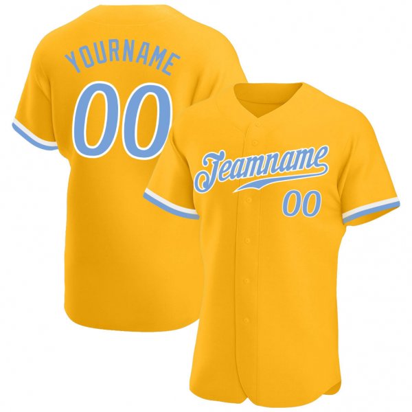 Men's Custom Gold Light Blue-White Authentic Baseball Jersey