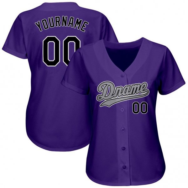 Men's Custom Purple Black-Gray Authentic Baseball Jersey