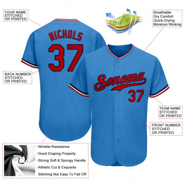 Kid's Custom Powder Blue Red-Navy Authentic Baseball Jersey