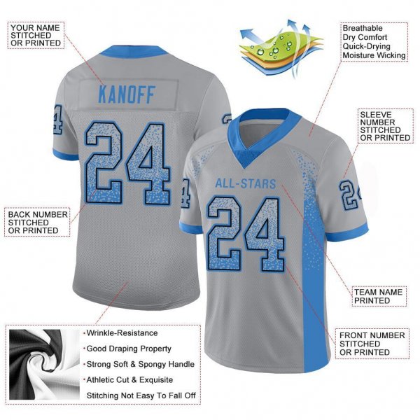 Youth Custom Light Gray Powder Blue-Black Mesh Drift Fashion Football Jersey