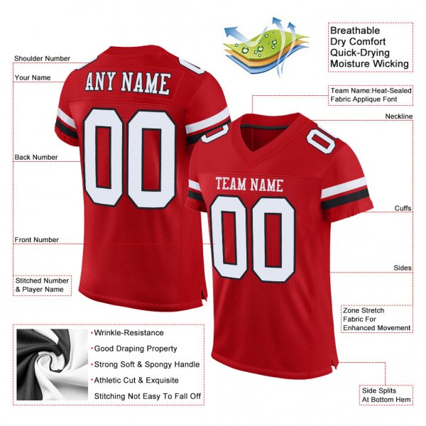 Women's Custom Red White-Black Mesh Authentic Football Jersey