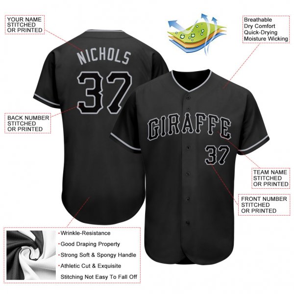 Preschool Custom Black Black-Gray Authentic Baseball Jersey